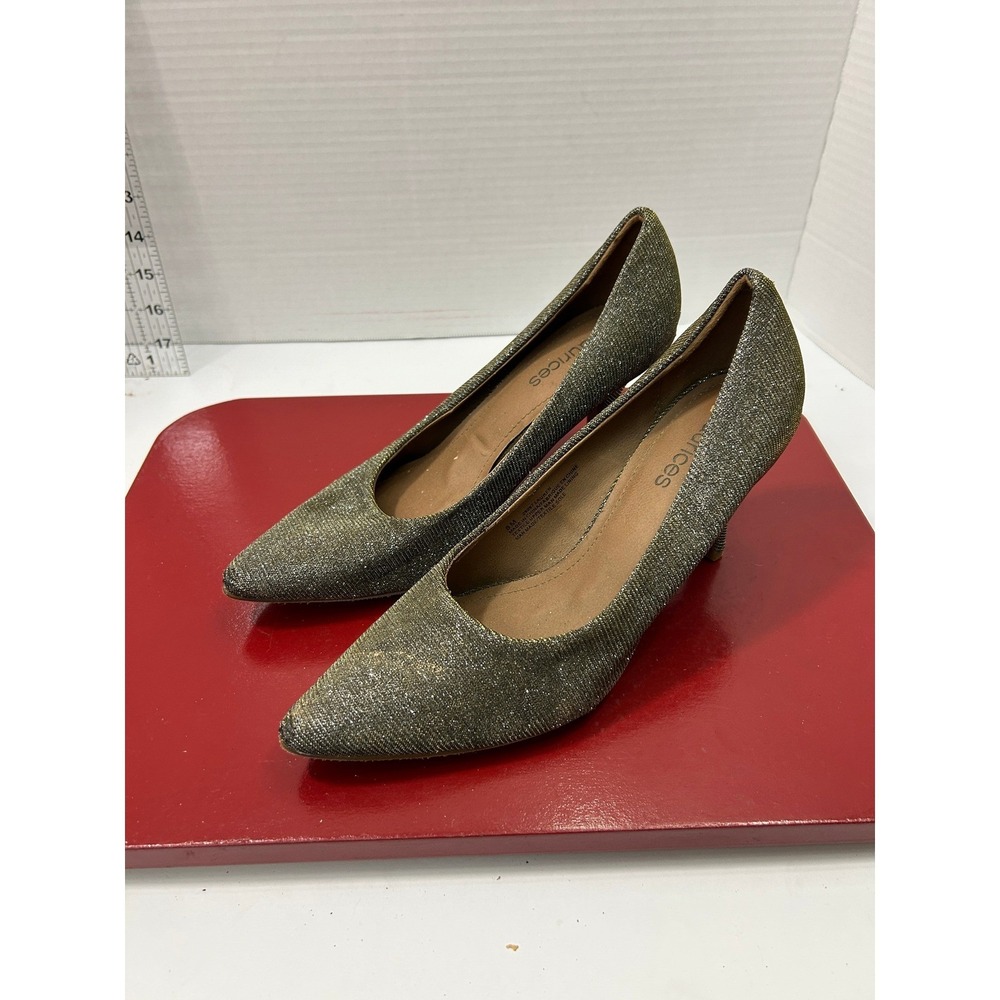 Maurices Lauren Pumps 8M Gold Metallic Shimmer Pointed Toe Kitten Heel